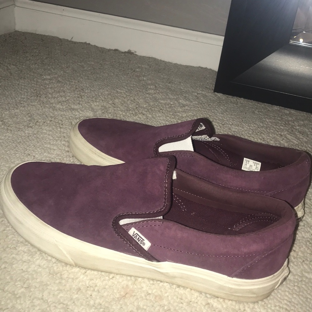 Maroon velvet slip on vans